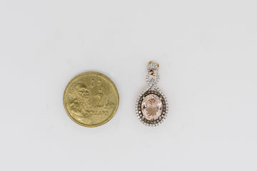 14CT ROSE GOLD, MORGANITE AND DIAMOND PENDANT