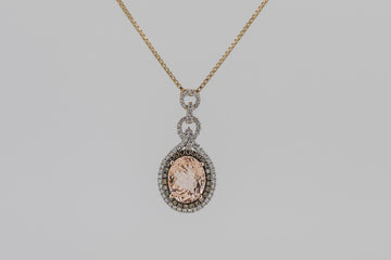 14CT ROSE GOLD, MORGANITE AND DIAMOND PENDANT