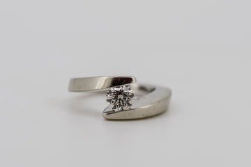 14ct White Gold Ring with Solitaire Tension-set Round Brilliant Cut Diamond #26012