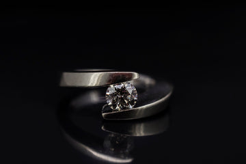 14ct White Gold Ring with Solitaire Tension-set Round Brilliant Cut Diamond #26012