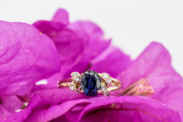 14CT Yellow Gold Blue Sapphire and Diamond Ring #26111-6