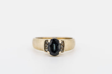 9CT Yellow Gold Ring with Blue Sapphire and Diamonds #26126