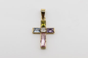 9CT GOLD AND MULTI-COLOURED CUBIC ZIRCONIA PENDANT #26267-4