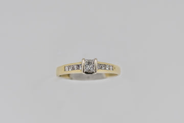 18ct  Yellow Gold Princess Cut Diamond Ring With Channel Set Accent Stones #25942-1