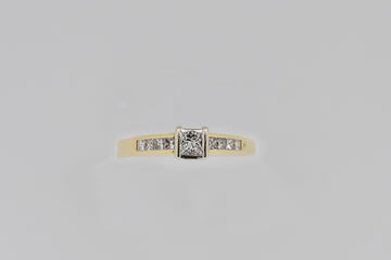 18ct  Yellow Gold Princess Cut Diamond Ring With Channel Set Accent Stones #25942-1