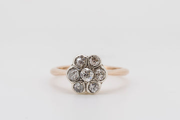 14CT GOLD AND OLD MINE CUT DIAMONDS IN A FLORAL RING