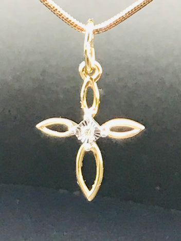14ct gold cross a diamond pendant with 9ct gold rope chain necklace