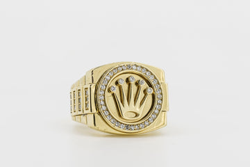 18 ct Yellow Gold Rolex Inspired Diamond Men's Ring #RRX65