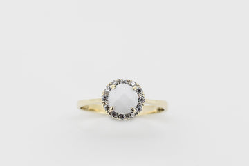 14CT Yellow Gold Ring With White Milky White Opal and Diamonds #SS450
