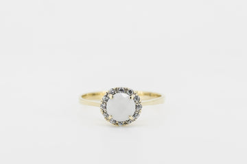 14CT Yellow Gold Ring With White Milky White Opal and Diamonds #SS450