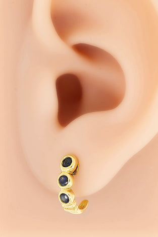 18ct Yellow Gold Dark Blue Sapphire Earrings # 27870-1