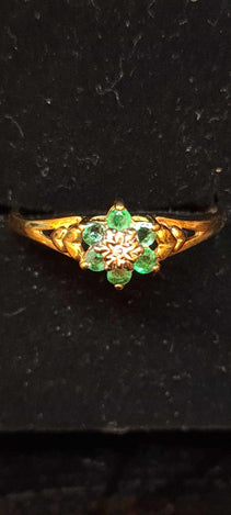 9ct gold Byron emerald and diamond ring with tiny diamonds