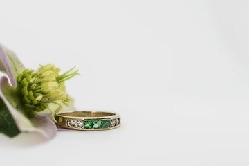 9ct Gold Ring With Emerald & Diamond #26817-5