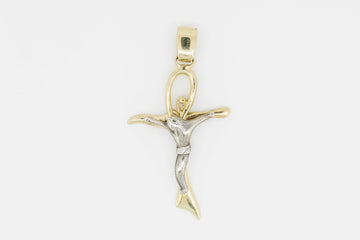 14CT YELLOW AND WHITE GOLD LARGE CRUCIFIX