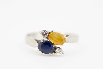 18ct White Gold Ring with Yellow and Blue Sapphires and Diamonds