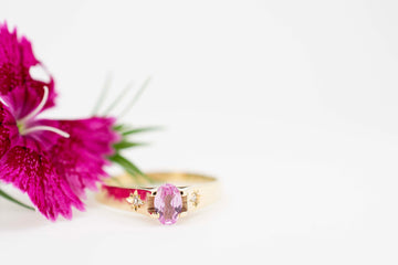 9ct Gold Ring with Pink Sapphire and Diamonds