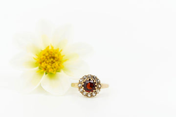 AUCTION WINNER - 9ct Gold ring with Garnet and diamonds
