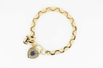 Gold Bracelet With Heart Locker In 9ct Gold with sapphire