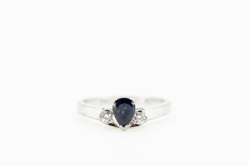 14CT White Gold Ring with Blue Sapphire and Diamonds #27640