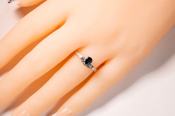 14CT White Gold Ring with Blue Sapphire and Diamonds #27640