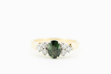 9ct gold ring with green Elbaite Tourmaline and Diamonds