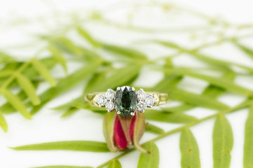 9ct gold ring with green Elbaite Tourmaline and Diamonds #27648