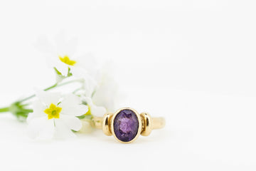 9ct Yellow Gold Ring With Bezel Set Oval Amethyst  #27719