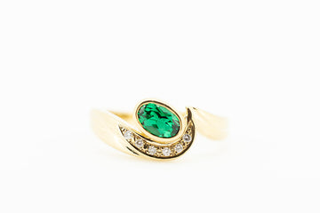 9ct gold ring with Green Emerald and diamonds #27783-2