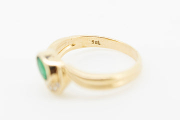 9ct gold ring with Green Emerald and diamonds #27783-2