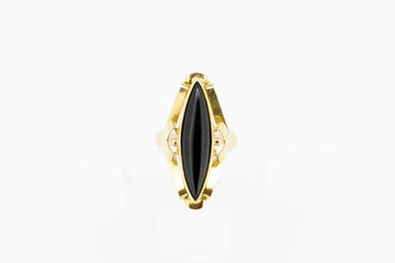 14ct Yellow Gold Ring With Black Agate Stone #27893