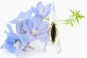 14ct Yellow Gold Ring With Black Agate Stone #27893