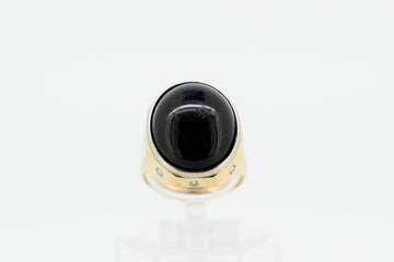 18ct Yellow Gold Black Agate and Diamond Accent Stones Cocktail Ring #27898