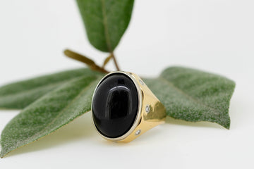 18ct Yellow Gold Black Agate and Diamond Accent Stones Cocktail Ring #27898