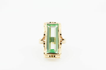 9ct Yellow Gold Rectangle Cut Light Green Elbaite Tourmaline Ring