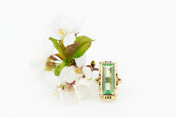 9ct Yellow Gold Rectangle Cut Light Green Elbaite Tourmaline Ring #27900-3