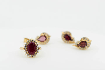 18ct Yellow Gold Ruby Ring, Earring and Pendant Set #28016