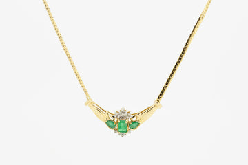 10ct Yellow Gold Flat Chain and Emerald and Diamond Pendant Necklace #28030