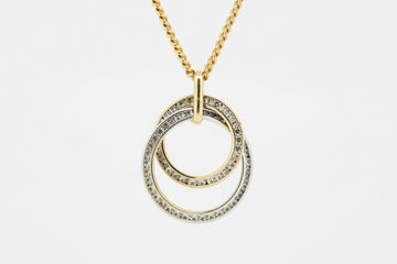 9ct Yellow Gold Necklace with  White and Yellow Gold Channeled Diamond Accent Stone Double Circle Pendant #28033