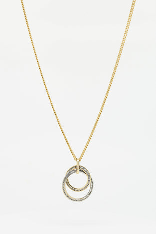 9ct Yellow Gold Necklace with  White and Yellow Gold Channeled Diamond Accent Stone Double Circle Pendant #28033