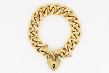 9ct Yellow Gold Curb Link Bracelet with Heart Locket #28034