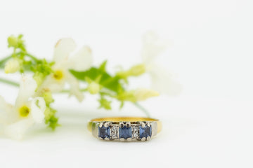 14ct White Gold Blue Sapphire and Diamond Ring Square Set #28102-4