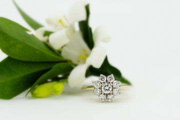 14ct Yellow Gold Floral Design Diamond Ring #28106-1