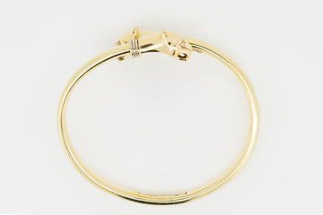 14ct Yellow Gold Oval Shaped Bangle with Cats Heads #28106-6