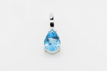 9ct White Gold Pear Shaped Blue Topaz and Diamond Pendant #28132-5