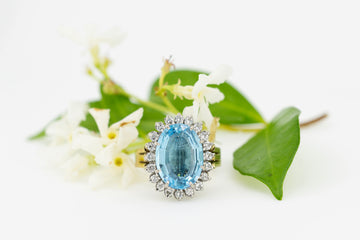 9ct Yellow Gold Cushion Cut Blue Topaz and Brilliant Cut Diamond Ring #28132