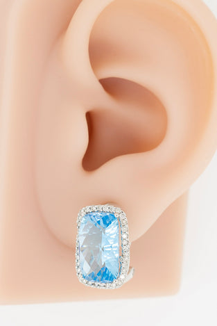 18ct White Gold Cushion Cut Blue Topaz and Brilliant Cut Diamond Earrings #28134