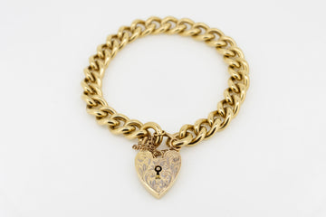 9ct Yellow Gold Heavy Bracelet with Heart Locket #28136-7