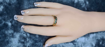 9ct Gold Ring with Green Emeralds and Diamonds