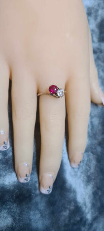 Rose gold ring in 9ct gold with Synthetic Ruby & Cubic Zirconia