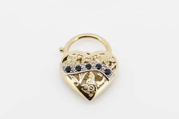 9CT GOLD DIAMOND AND SAPPHIRE HEART SHAPED LOCKER